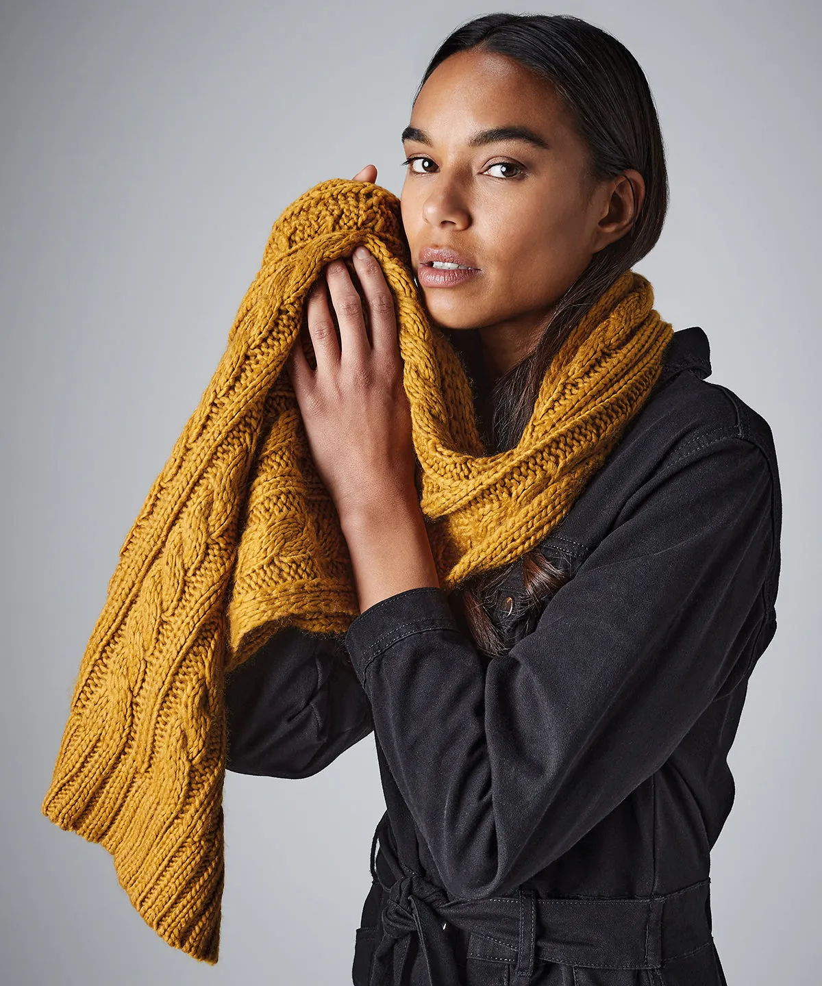 Cable knit melange scarf | Navy