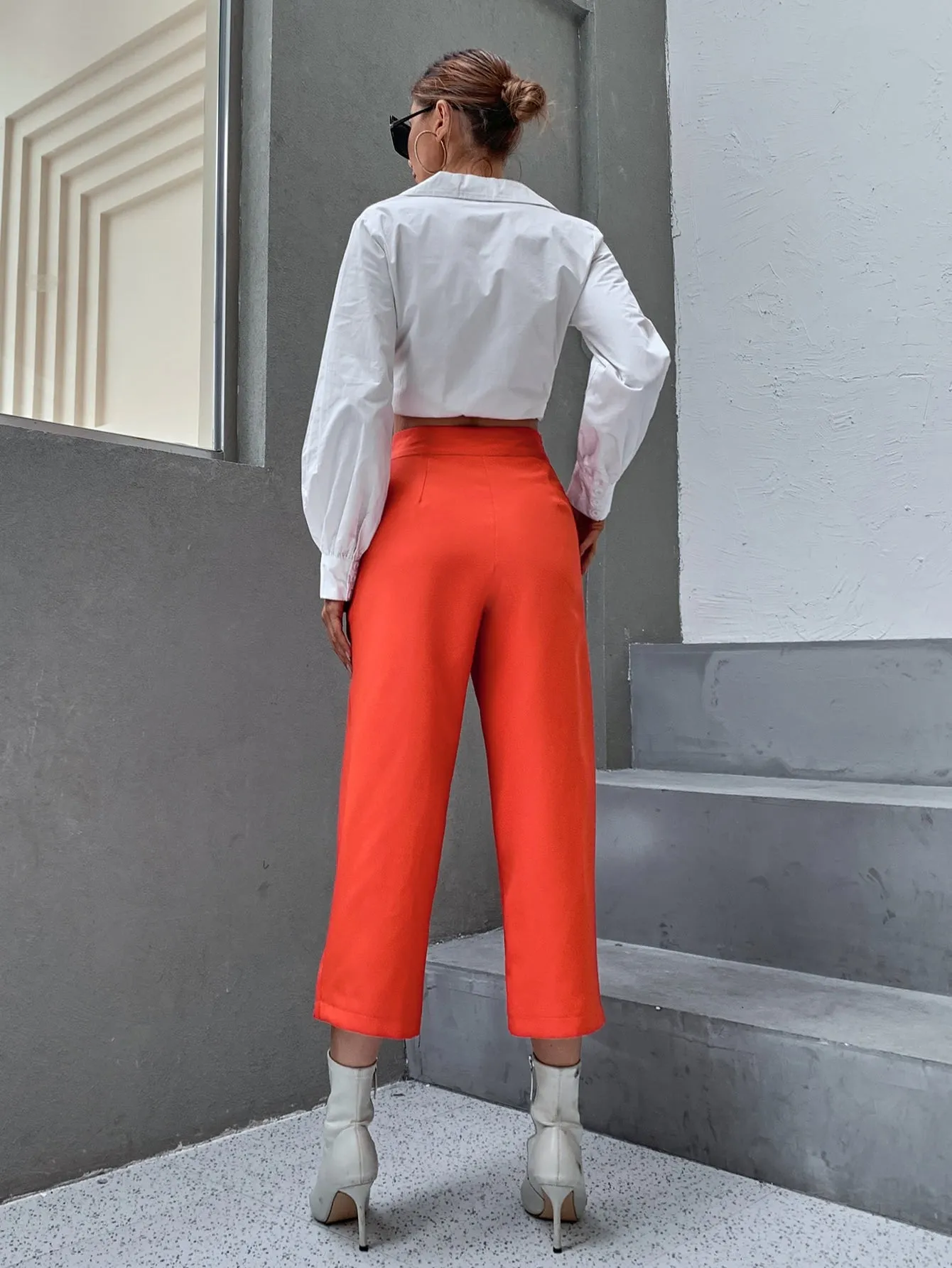 Casual Plain High Waist Capris Women Pants