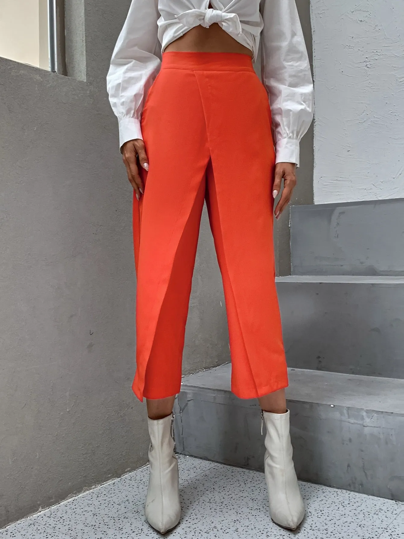 Casual Plain High Waist Capris Women Pants