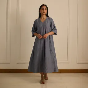 Cotton Blue Dress for Women | V-Neck