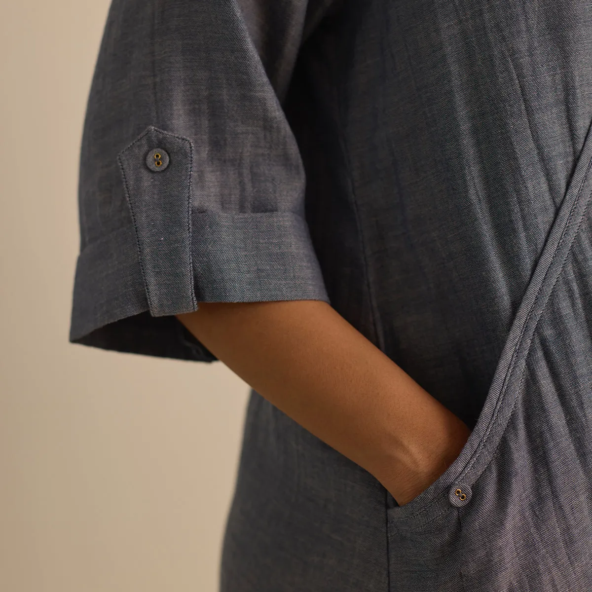 Cotton Blue Dress for Women | V-Neck