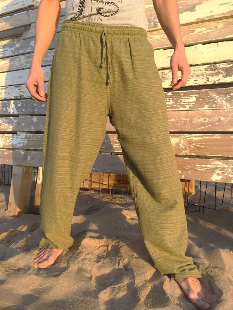 Cotton Drawstring pants with Olive Line Pattern