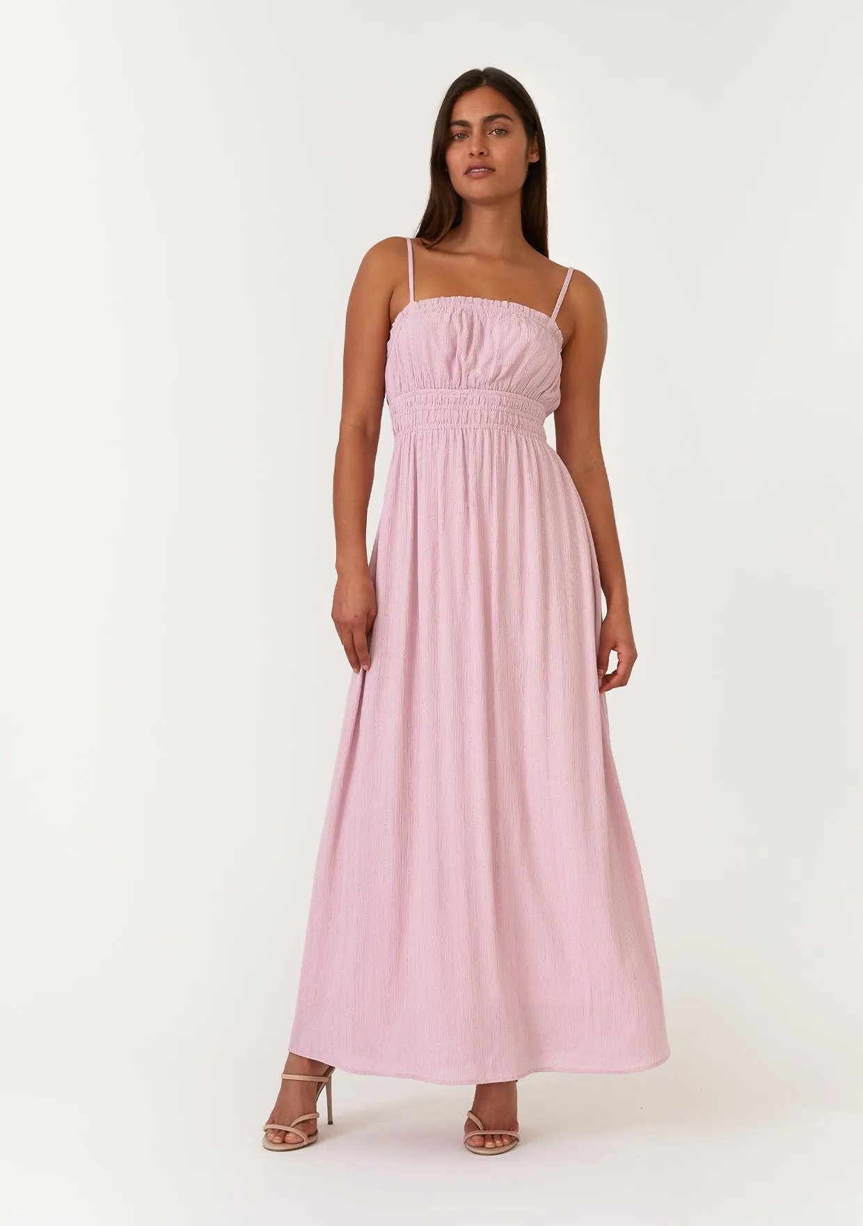 Crinkle Metallic Stripe Sleeveless Maxi Dress