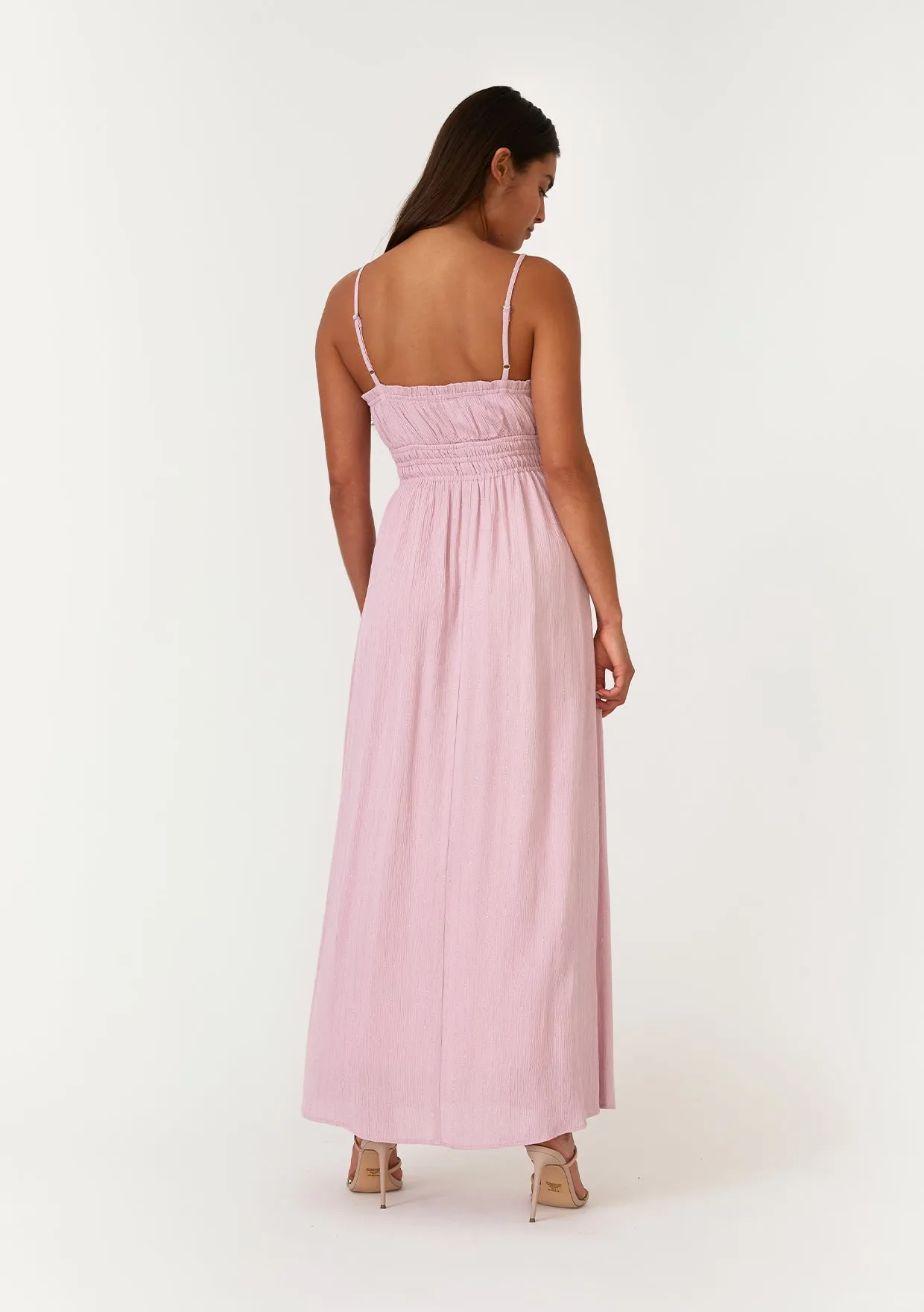 Crinkle Metallic Stripe Sleeveless Maxi Dress
