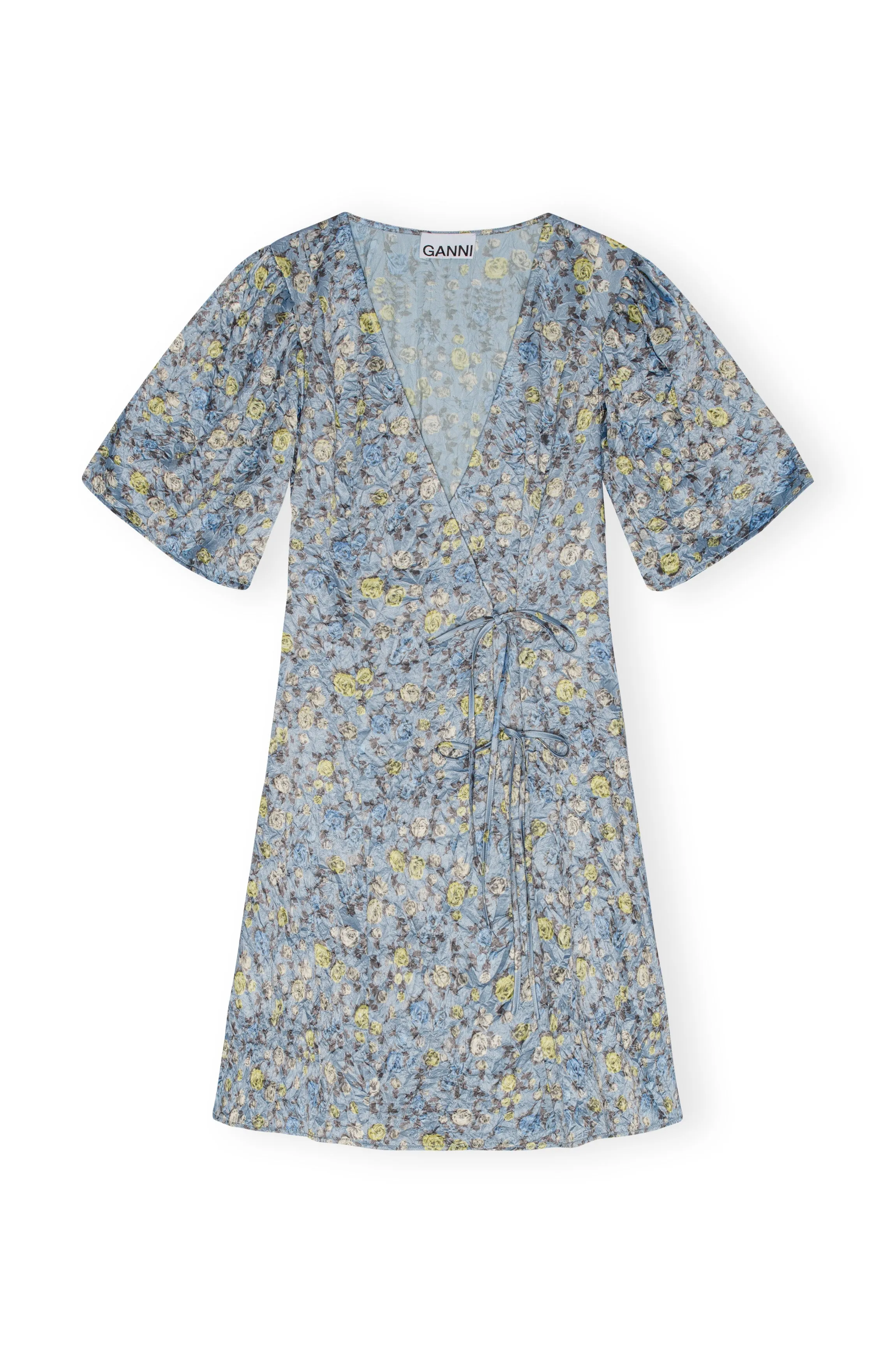 Crinkled Satin Mini Wrap Dress