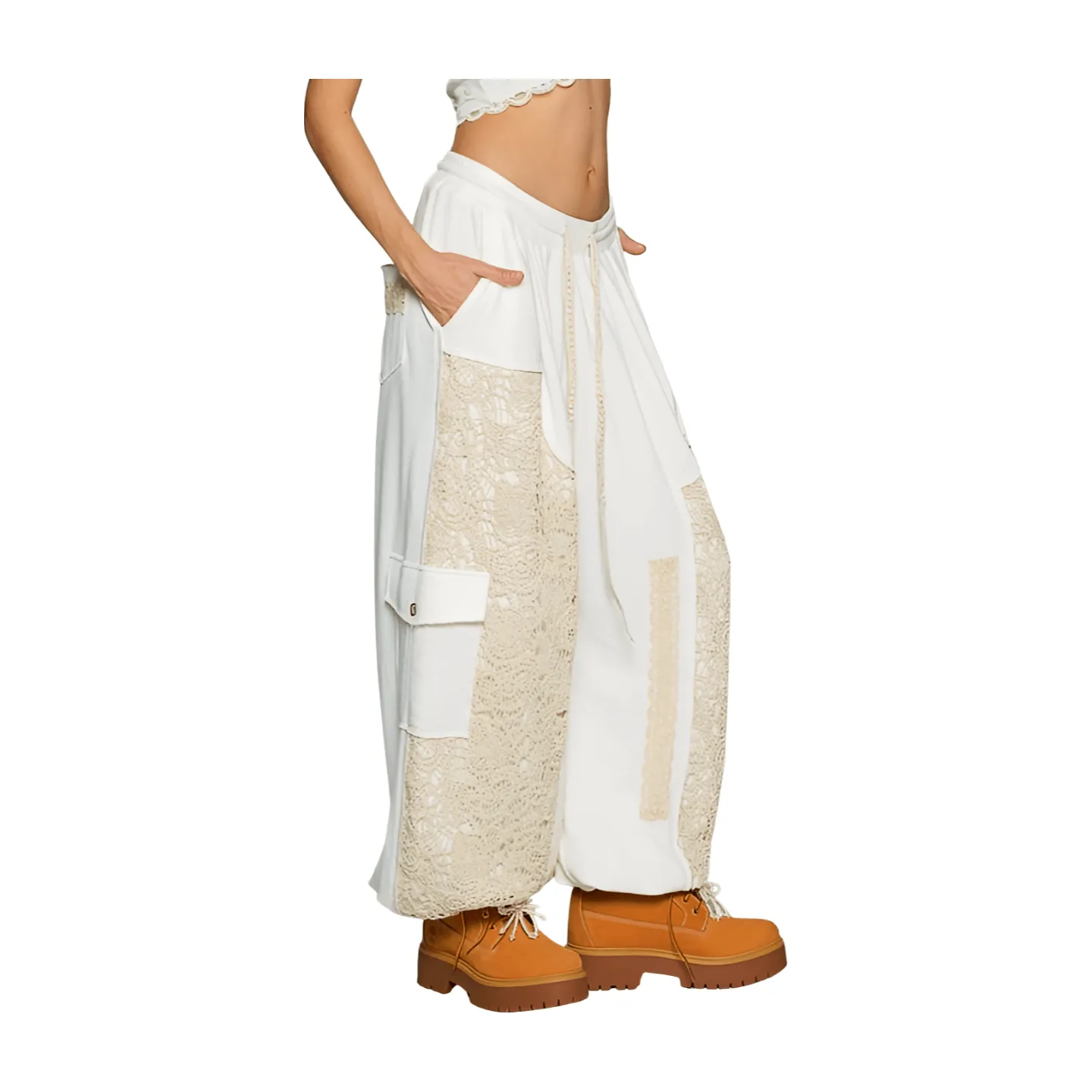 Crochet Mix Solid Pattern Thermal Bottom - Off White
