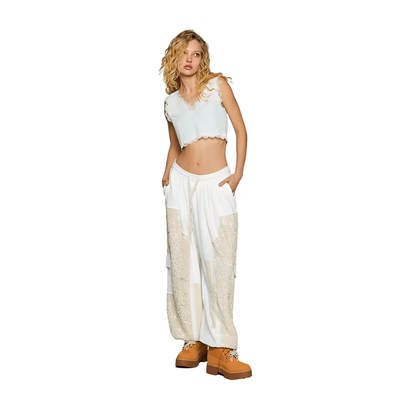 Crochet Mix Solid Pattern Thermal Bottom - Off White