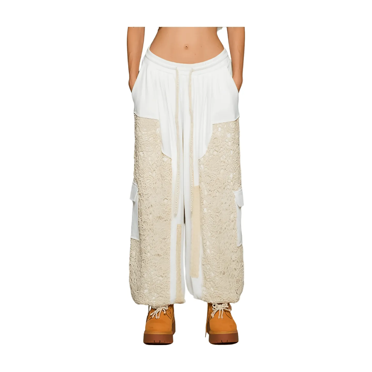 Crochet Mix Solid Pattern Thermal Bottom - Off White