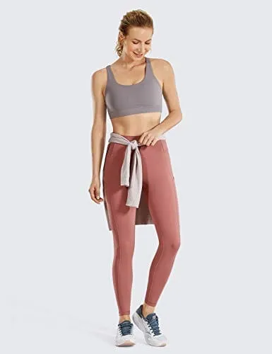 CRZ YOGA Women's Naked Feeling Workout Leggings 25 Inches - High Waisted Yoga Pants with Side Pockets Light Reddish Brown