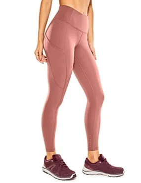 CRZ YOGA Women's Naked Feeling Workout Leggings 25 Inches - High Waisted Yoga Pants with Side Pockets Light Reddish Brown
