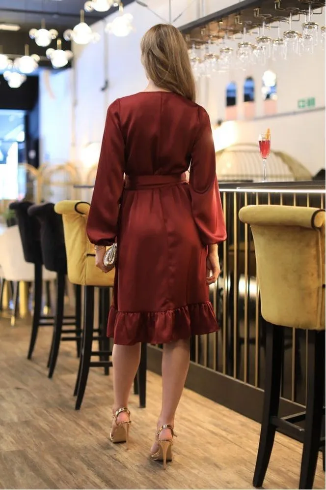 Double Second Red Frill Wrap Dress