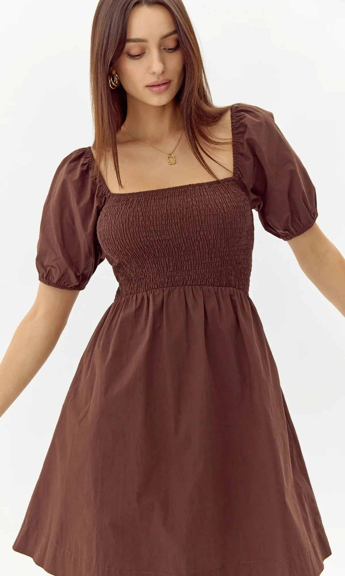Eisie Poplin Mini Dress- Espresso