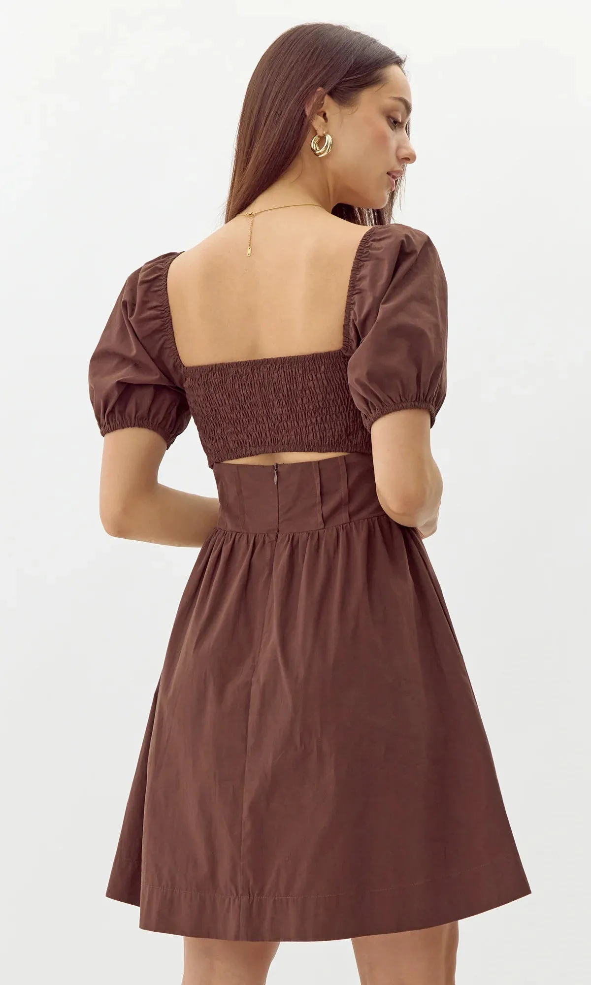 Eisie Poplin Mini Dress- Espresso