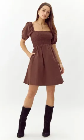 Eisie Poplin Mini Dress- Espresso