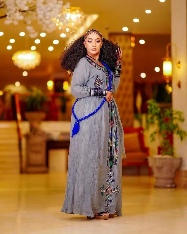 Elegant Dark Habesha Dress: Cultural Ethiopian Traditional Habesha Kemis
