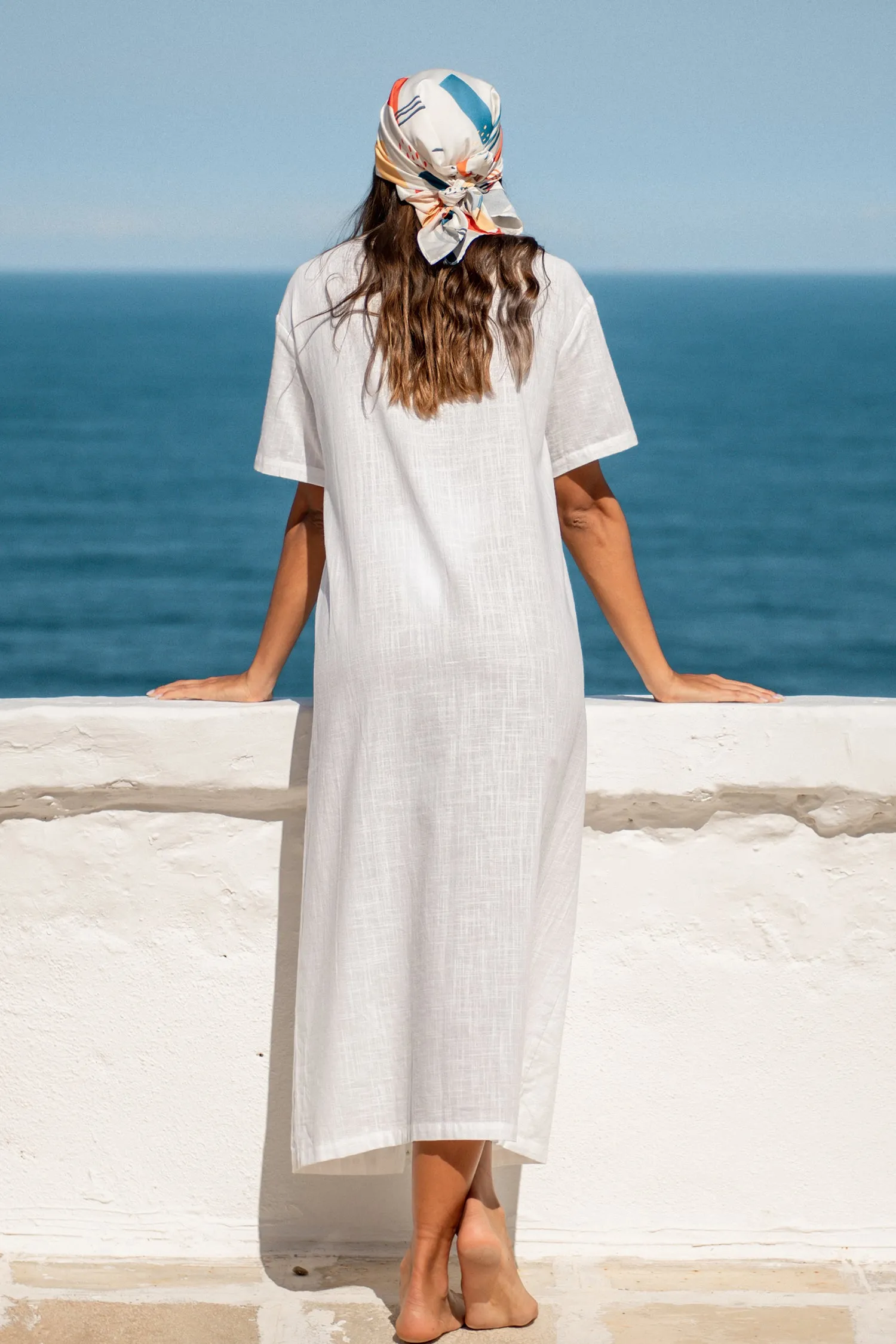Embroidered V-Neck Slit Maxi Cover-Up Dress