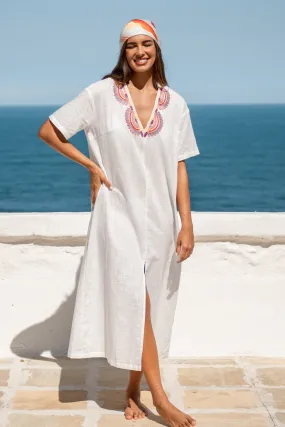 Embroidered V-Neck Slit Maxi Cover-Up Dress