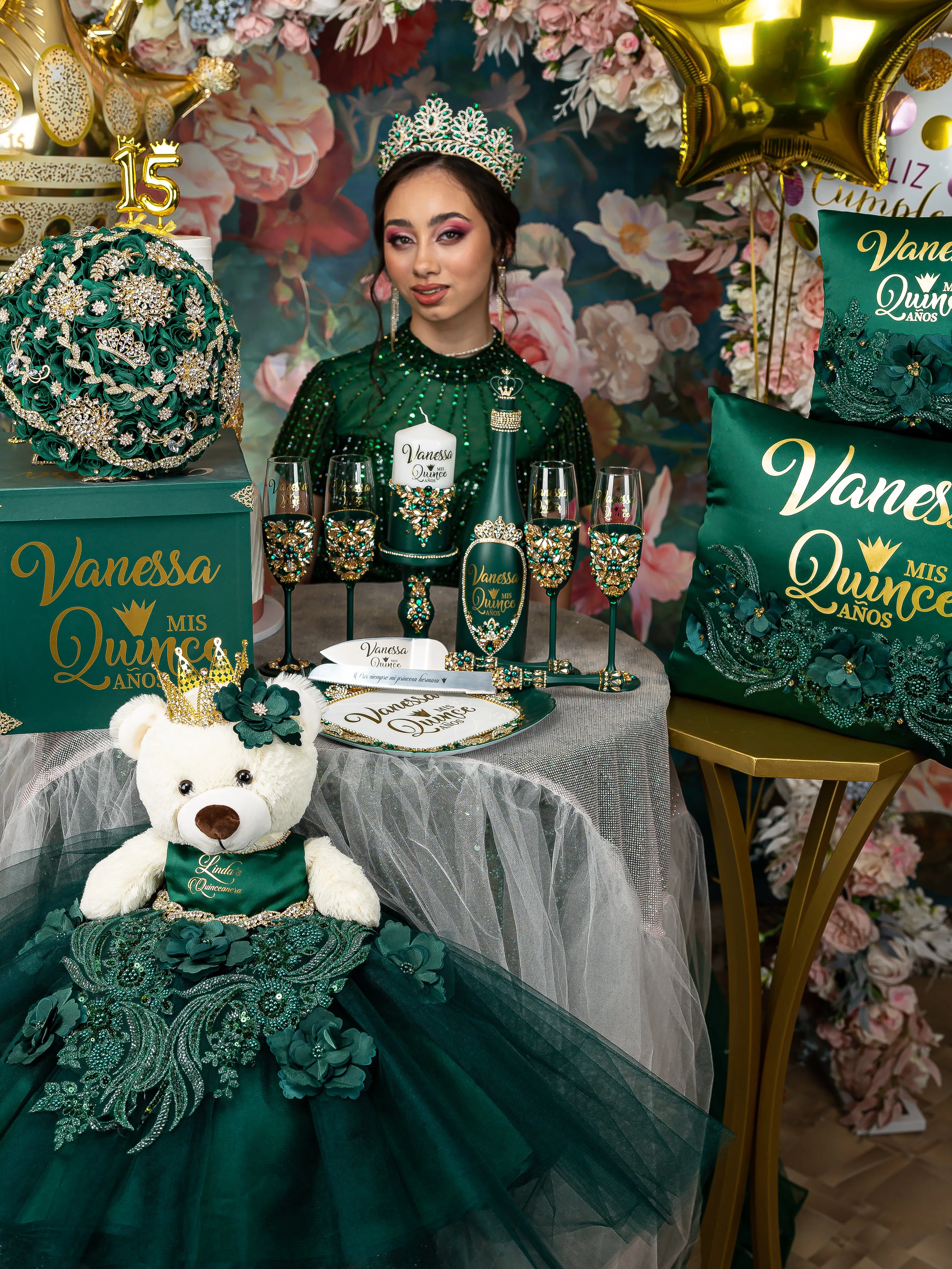 Emerald Green teddy bear for quinceanera