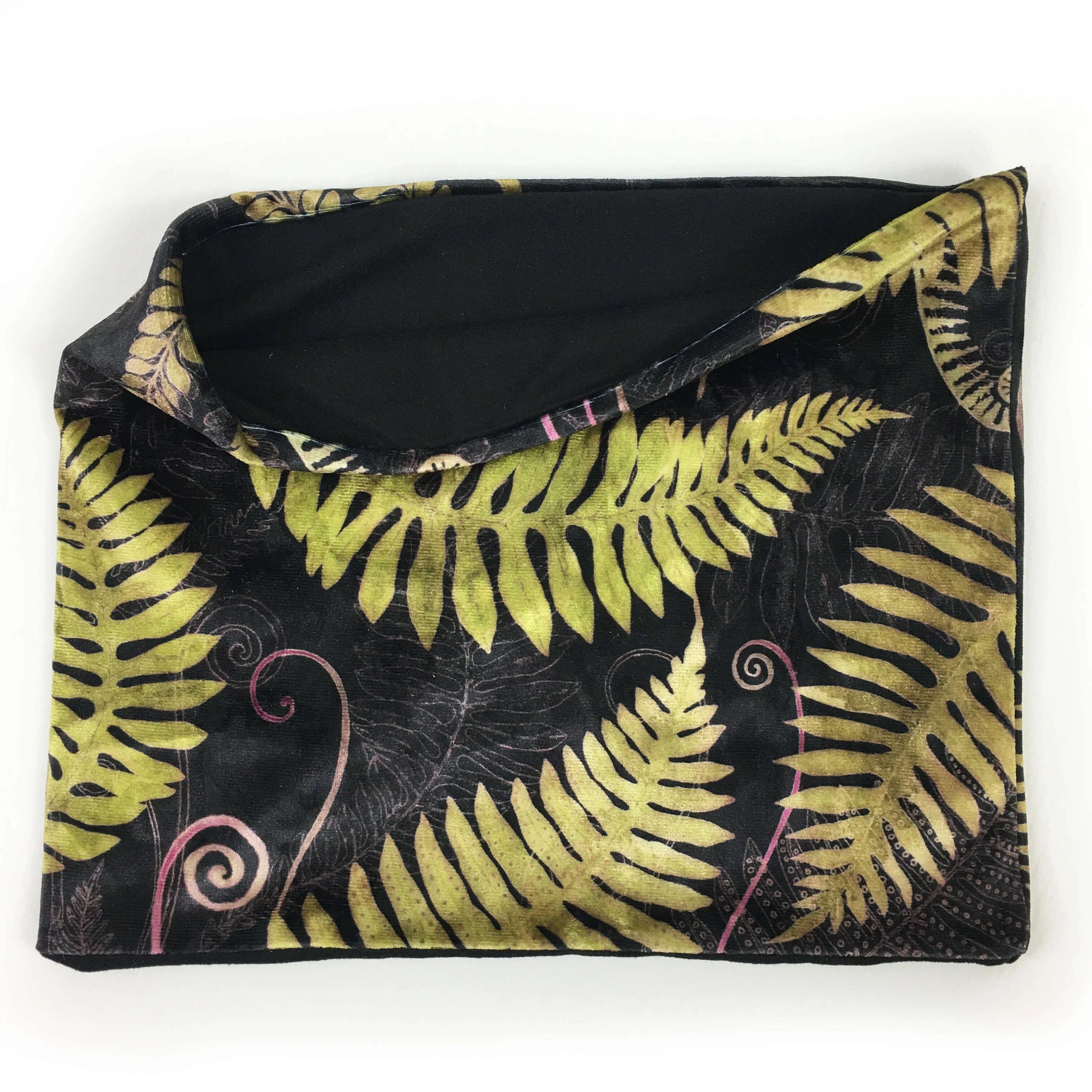 Ferns & Fiddleheads, Versatile Scarf, Headband, HatBand, Neck Warmer, Ladies Scarf, Velour Scarf, Designer Gaiter, Handpainted and printed