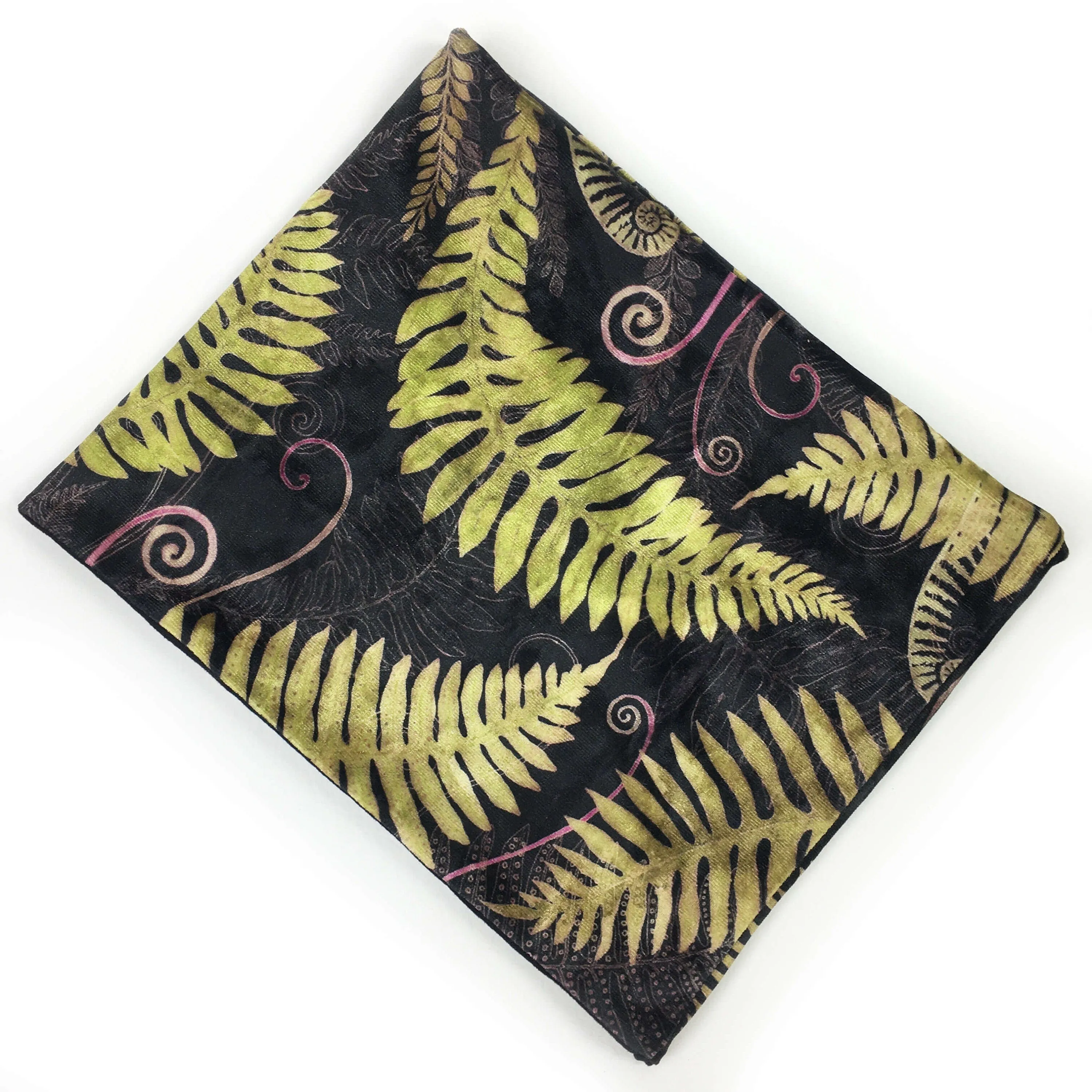 Ferns & Fiddleheads, Versatile Scarf, Headband, HatBand, Neck Warmer, Ladies Scarf, Velour Scarf, Designer Gaiter, Handpainted and printed