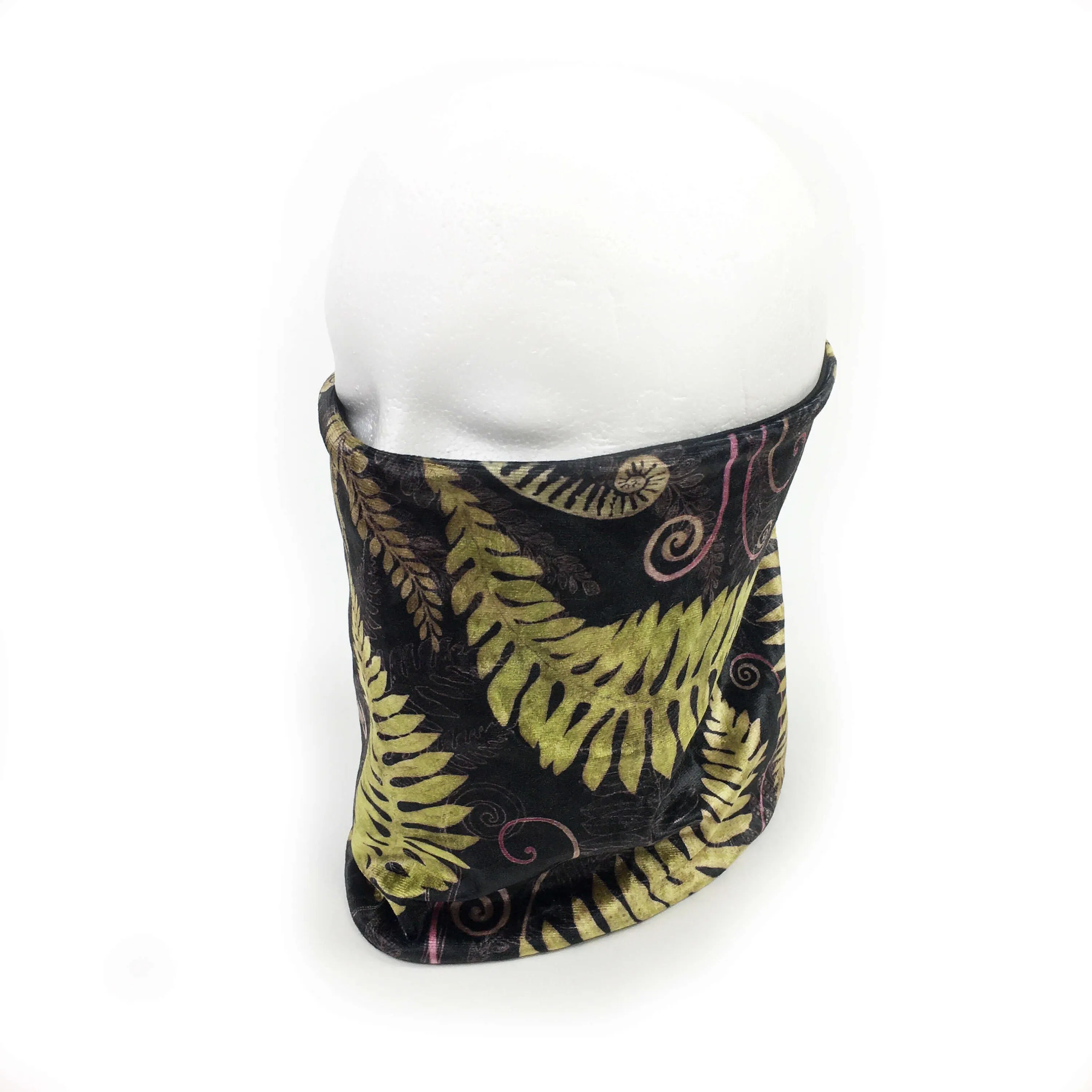 Ferns & Fiddleheads, Versatile Scarf, Headband, HatBand, Neck Warmer, Ladies Scarf, Velour Scarf, Designer Gaiter, Handpainted and printed