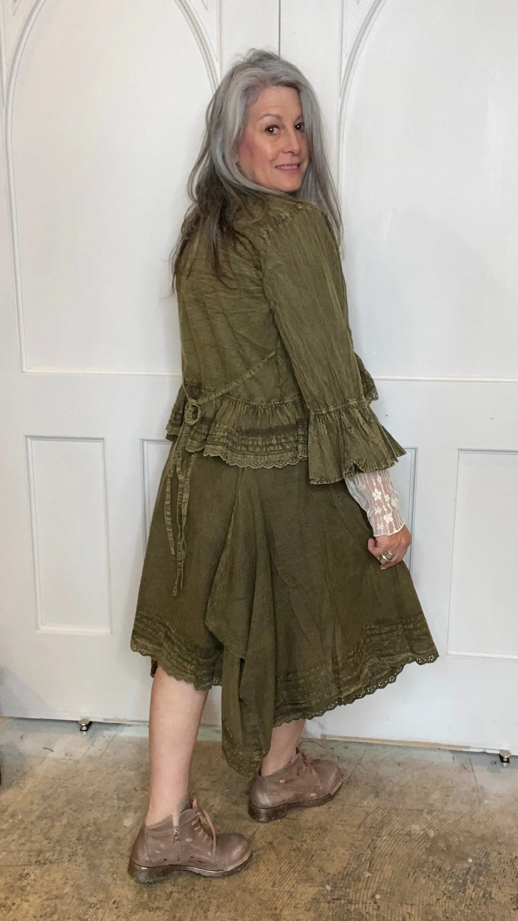 Fit and Flare Tank Dress with Tucks and Lace #215