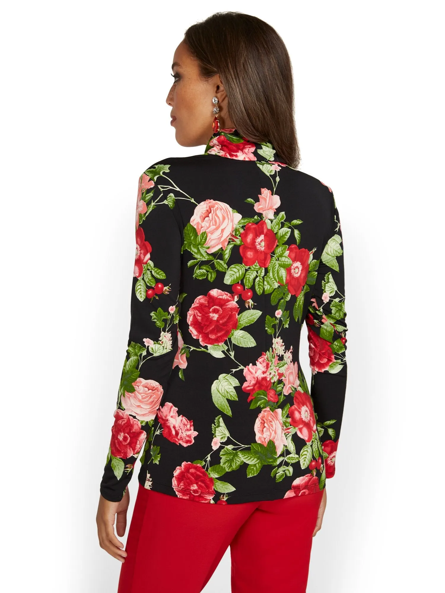 Floral-Print Turtleneck Top