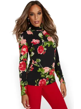 Floral-Print Turtleneck Top