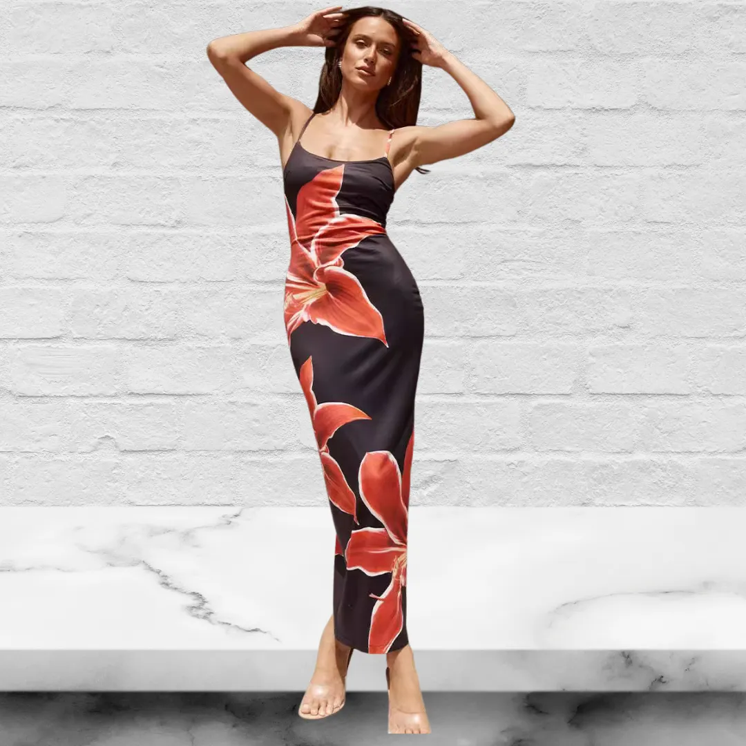 Floral Printed Spaghetti Strap Sleeveless Maxi Dress