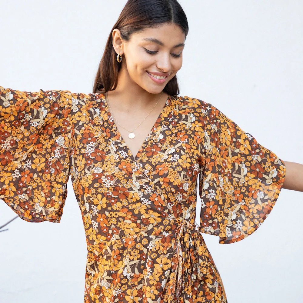 Flutter Sleeve Wrap Dress - Fall Floral