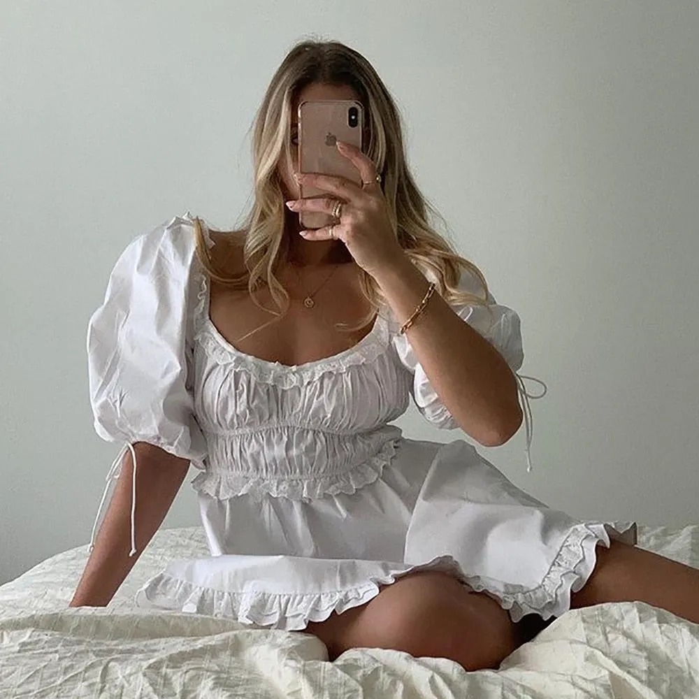 FLYTONN-Sexy spring and summer dresses, party dresses, graduation gifts,Cynthia Puff Sleeves Mini Dress