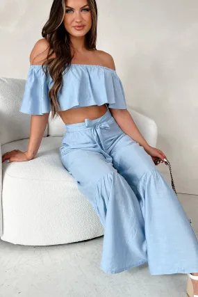 Galveston Gal Crop Top & Pants Set (Light Blue)