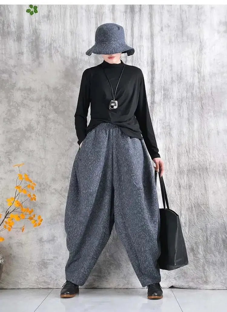 Gray Cotton Harem Pants Daily Short Jacket Suit for Women in Spring and Autumn