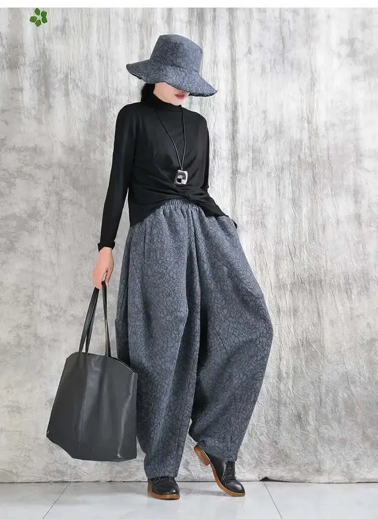 Gray Cotton Harem Pants Daily Short Jacket Suit for Women in Spring and Autumn