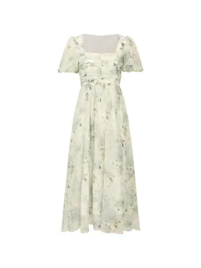 Greenery puff long dress