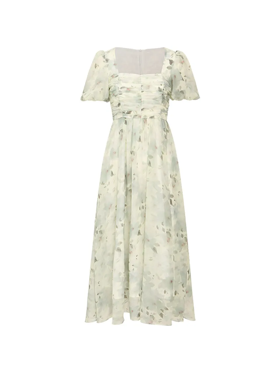 Greenery puff long dress
