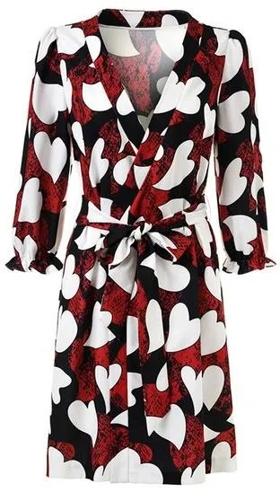 Heart Print Wrap Mini Dress