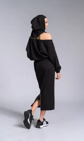 Hooded Cotton Dress with Zippered Shoulders