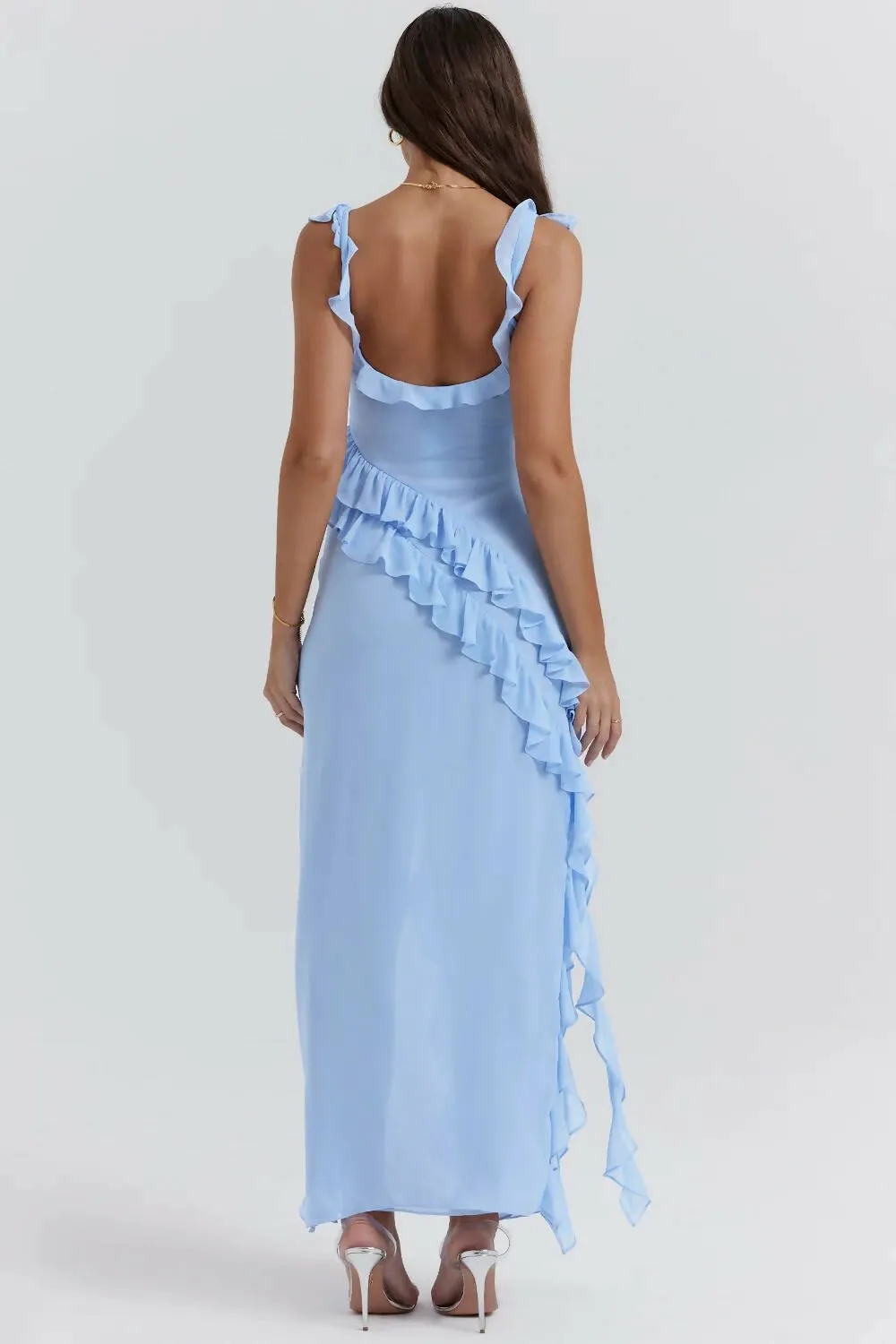 House of CB Ariela Ruffle Maxi Blue Dress