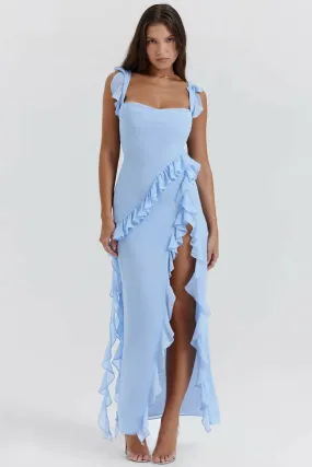 House of CB Ariela Ruffle Maxi Blue Dress