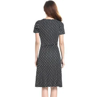 Ketty More Women Polka Dot Print Above Knee Slim V-Neck Dress-KMWD121