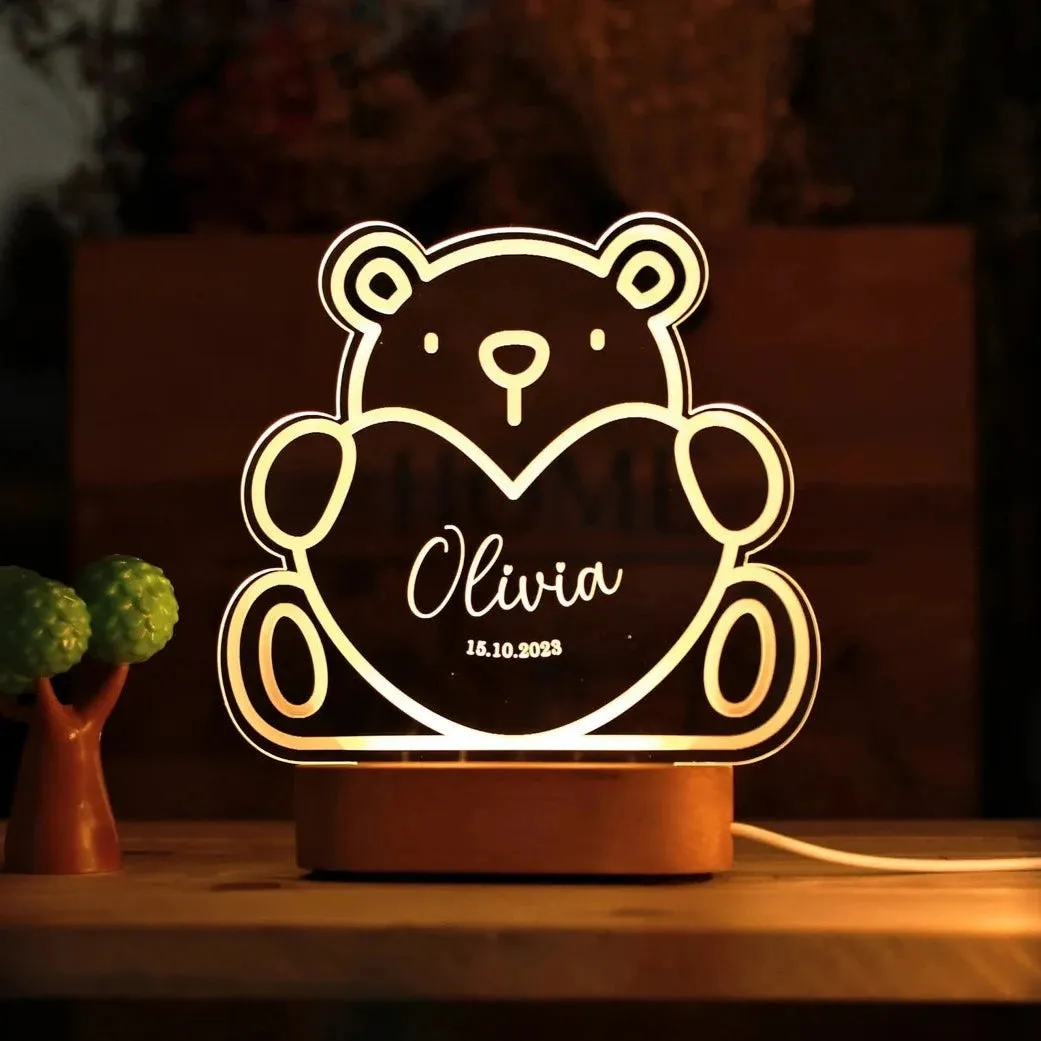 Kid's Name Teddy Bear Lamp for Bedroom