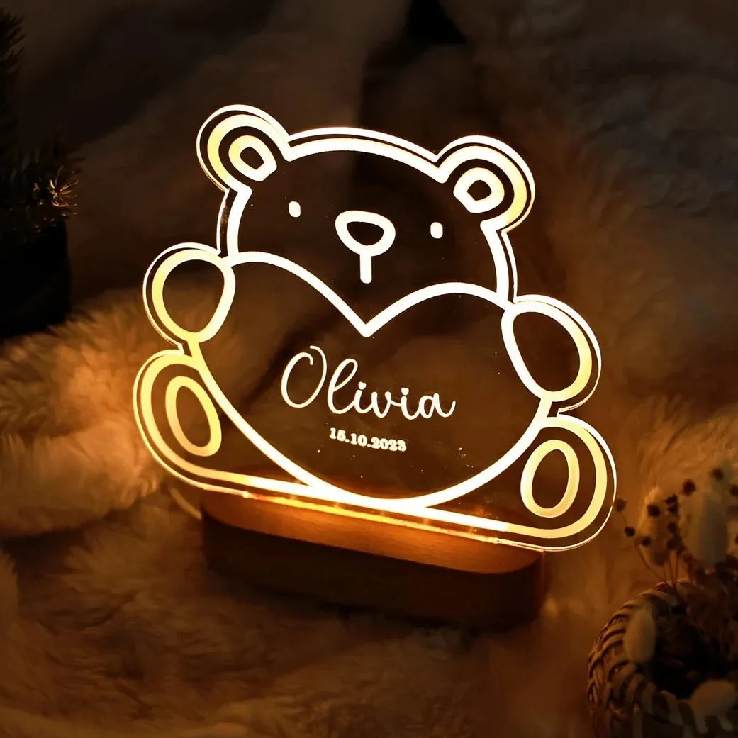 Kid's Name Teddy Bear Lamp for Bedroom