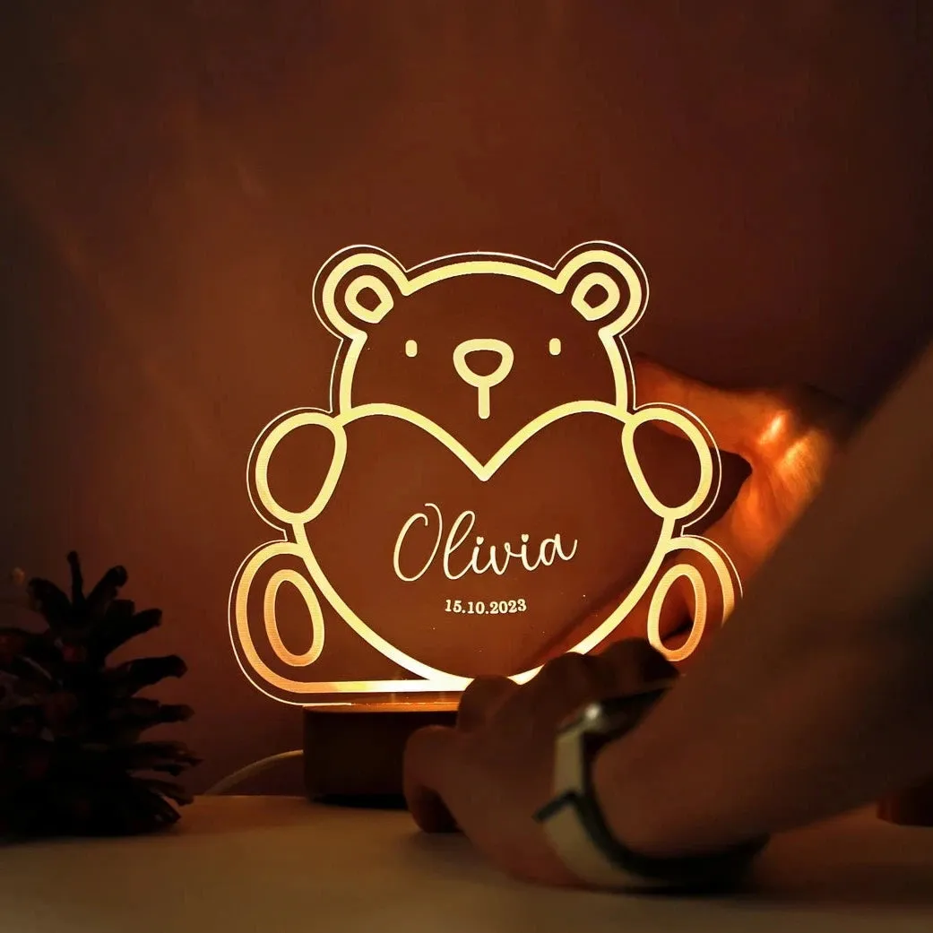 Kid's Name Teddy Bear Lamp for Bedroom