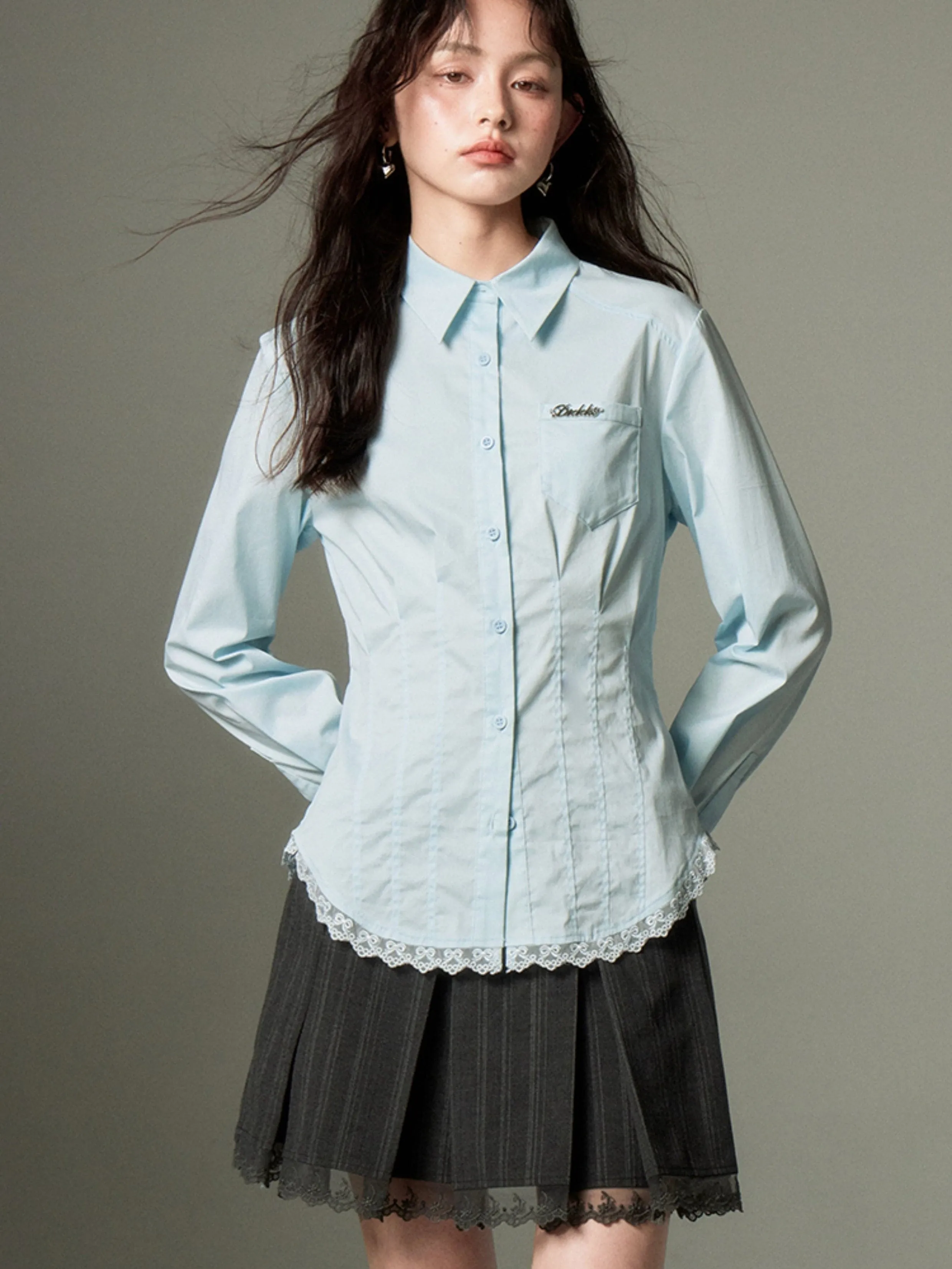 Lace Pleated Skirt With Belt Design