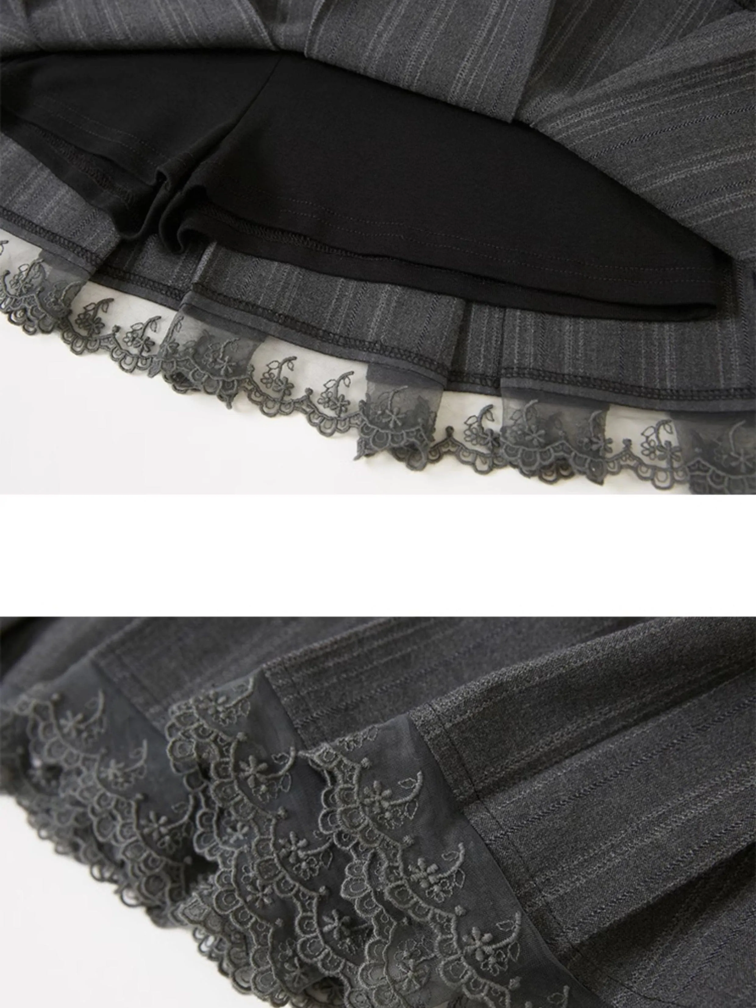Lace Pleated Skirt With Belt Design