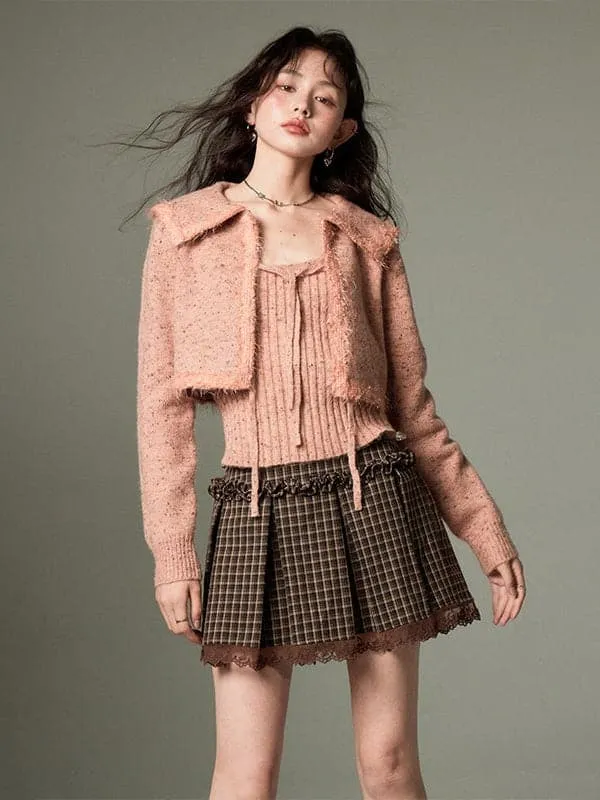 Lace Pleated Skirt With Belt Design