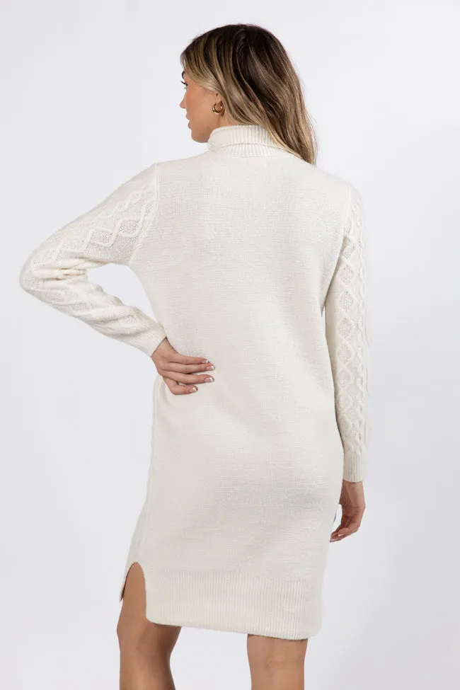 Let's Go Places Ivory Cable Knit Turtleneck Dress FINAL SALE