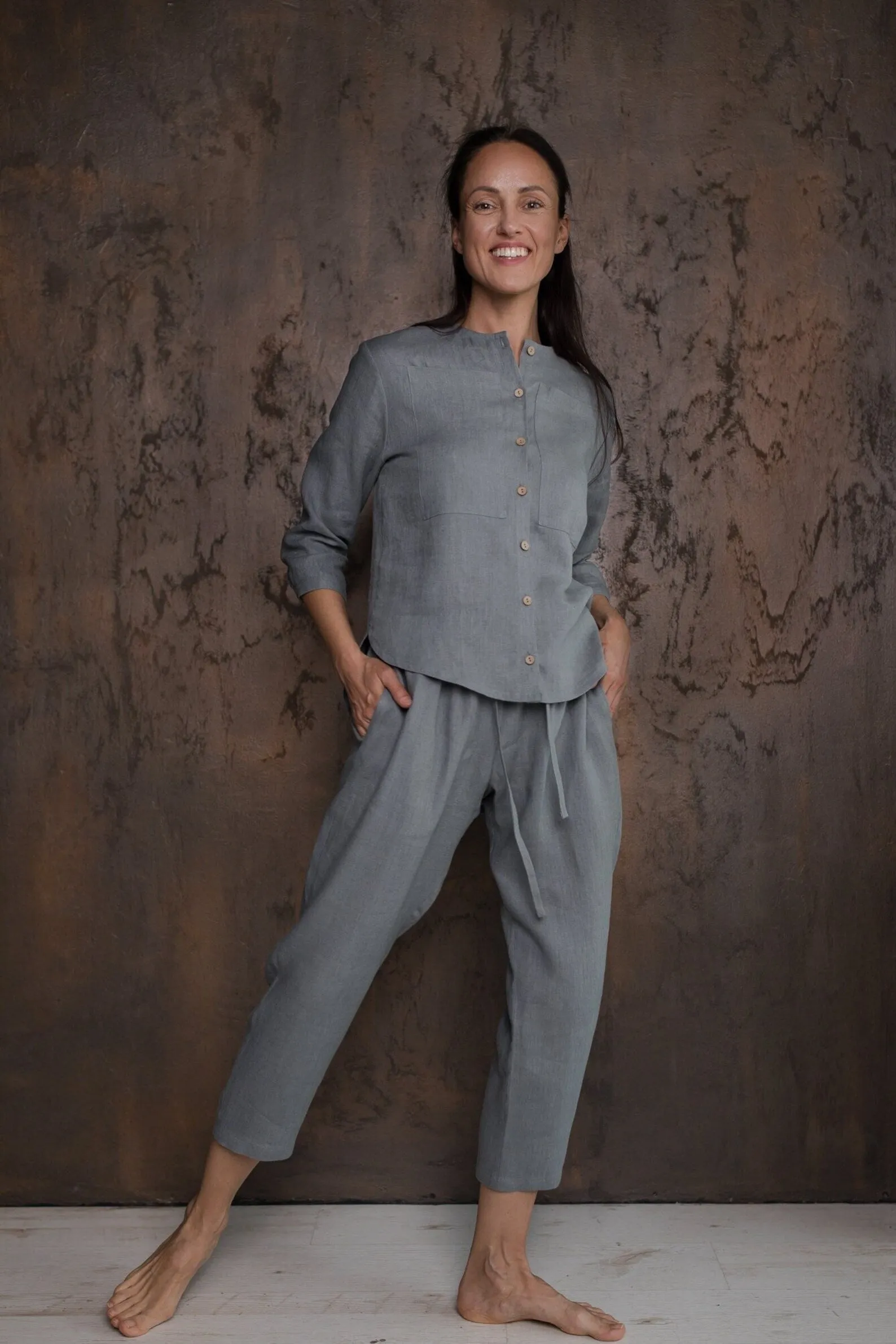 Linen Pants IEVA In Grey