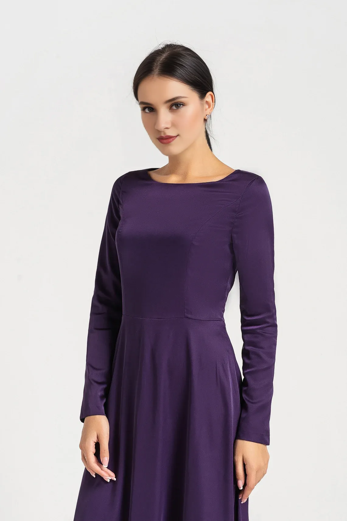 Long Cocktail Dresses Purple Wedding Guest Dress Long Sleeve Maxi Bridesmaid Dress